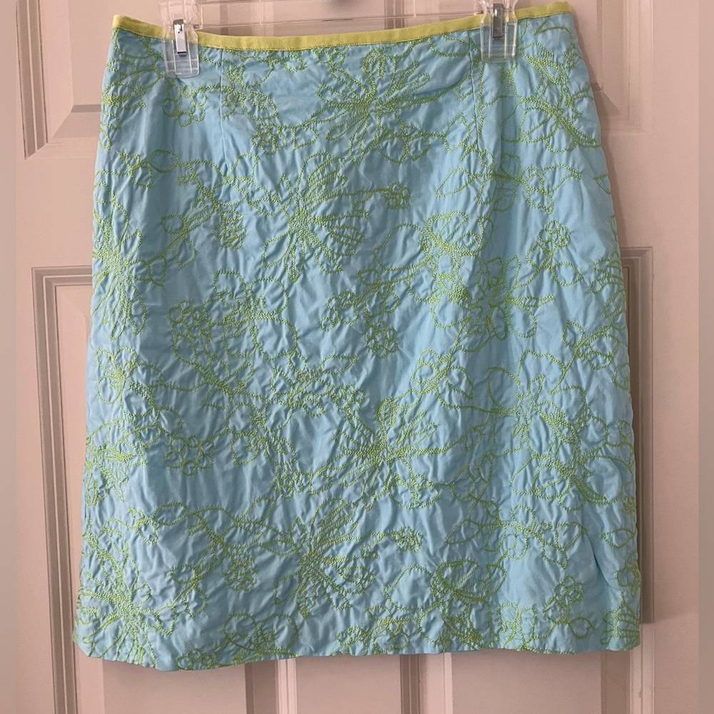 vintage y2k Liz Claiborne light blue & green  embroidered skirt, size 10 Spring